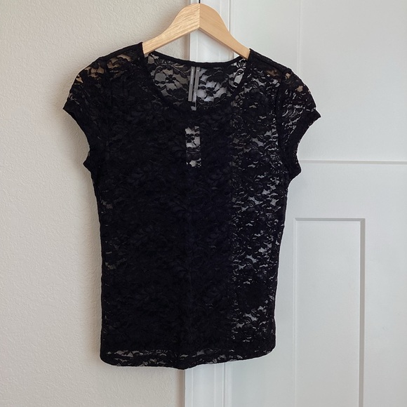 Anthropologie Crewneck Short-Sleeve Top Black Lace Tee NEW Small - Picture 5 of 15